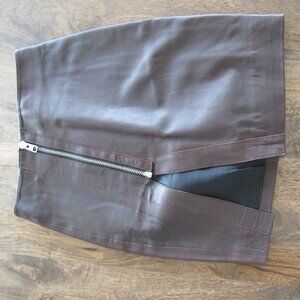 AllSaints Brown Leather Mini Skirt – Zip Detail (UK 6 / US 2)